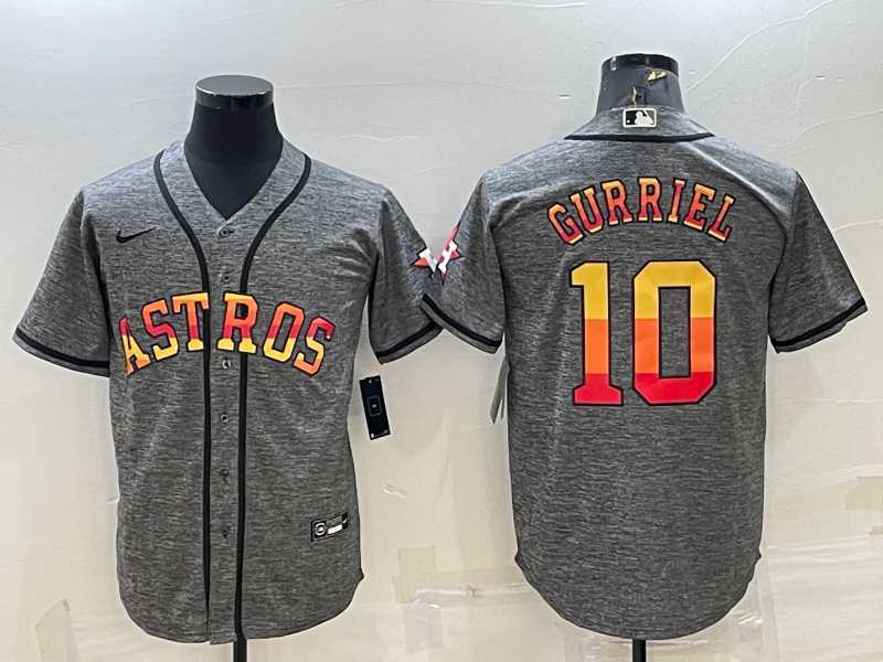 Mens Houston Astros #10 Yuli Gurriel Grey With Patch Cool Base Stitched Baseball Jersey